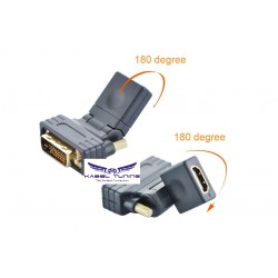 ÁTALAKÍTÓ - ADAPTER - 360 fokban elfordítható DVI-D Dual link Male 24+1 pin-ről HDMI Female -reIaranyozott adapter 