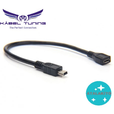 ÁTALAKÍTÓ - ADAPTER - USB 2.0 Mini 5-pólusú férfi/USB Mikro női adapterkábel 